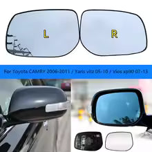 Two car side mirrors with labels 'L' and 'R', showing different views and a blue banner at the bottom.