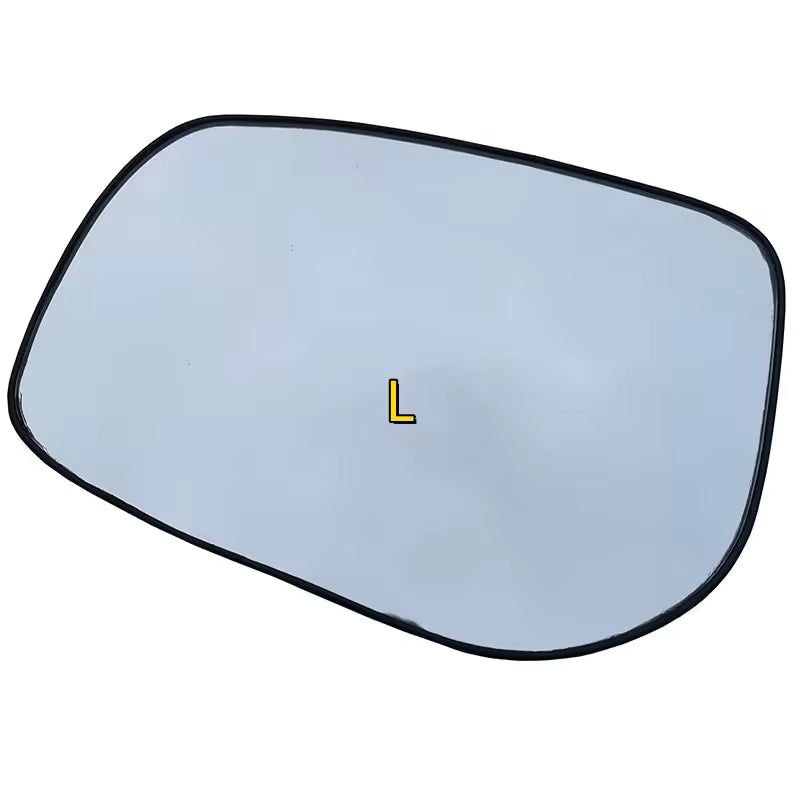 Car mirror glass with 'L' marking on a white background