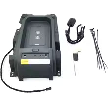 Car stereo dashboard kit with various components on a white background