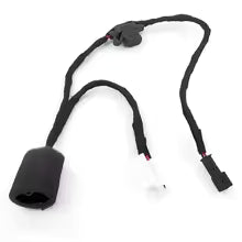Black electrical connector with wires on a white background