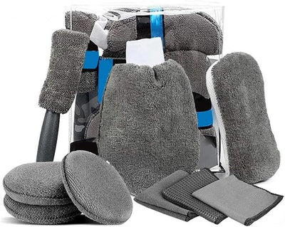 9pcs Car Wash Cleaning Kits Microfiber Towels Blush Sponge Wash Glove Polish Care Applicator Pads Auto Detailing Washing Tools